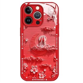IPhone 13 Pro Max 6,7 tuuman pudotuksen estävä takakansi Moon and Rabbit Oil Painting karkaistu lasi + TPU-puhelinkotelo