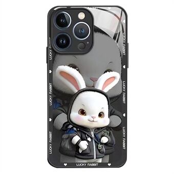 IPhone 13 Pro Max 6,7 tuuman takakansi, Scratch Cartoon Rabbit ja reppu karkaistu lasi + TPU-puhelimen suojakuori