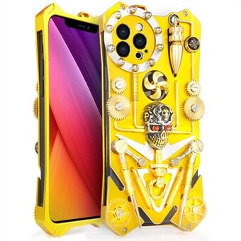 Mechanical Gear Metal -puhelinkotelo iPhone 13 Pro Max 6,7 tuumalle, Gothic Skull Toy iskunkestävä suojus - kultaa
