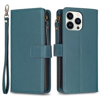 BF Style-19 vetoketjullinen lompakon nahkakotelo iPhone 13 Pro Maxille, käännettävä Stand yksivärinen puhelimen suojus hihnalla