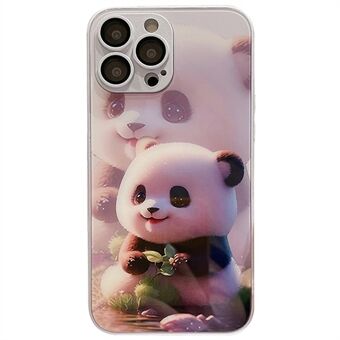 IPhone 13 Pro Max:lle Cute Panda Pattern Printing Pudotusta estävä karkaistu lasi + TPU-puhelinkotelo linssikalvolla