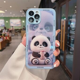 IPhone 13 Pro Max Milk Tea Panda Pattern -kuviotulostus Pudotusta estävä karkaistu lasi + TPU-kotelo Puhelimen kansi linssikalvolla