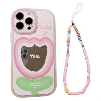 IPhone 13 Pro Max Gradient Pink Flower Pattern TPU -matkapuhelimen kotelolle Iskunkestävä suojus rannehihnalla