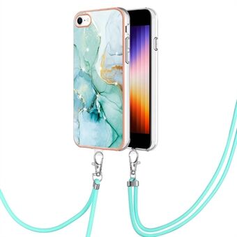 YB IMD Series-9 for iPhone SE (2022)/(2020)/8 4.7 inch/7 4.7 inch Electroplating Phone Case IMD Marble Pattern TPU Back Cover with Lanyard
