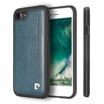 PIERRE CARDIN for iPhone SE (2020)/SE (2022)/8/7 4.7 inch Stitched Genuine Leather Coated TPU + PC Hybrid Shell