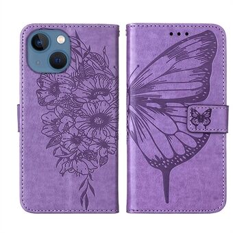 YB Imprinting Flower Series-4 iPhone 14:lle 6,1 tuuman Stand PU-nahkainen perhoskukka, painettu puhelimen suojakotelo
