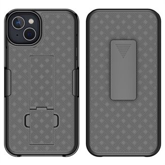 Rotary Clip Kickstand Case iPhone 14 6,1 tuumalle, Woven Texture PC + TPU-puhelinsuoja näytön liukuvalla suojuksella