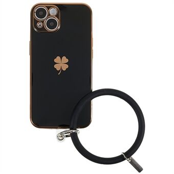 Pehmeä TPU-puhelinkotelo iPhone 14:lle, Scratch Four-Leaf Clover Galvanoitu matkapuhelimen suojus silikonihihnalla