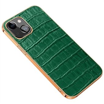 Pudotusta estävä puhelinkotelo iPhone 14 Crocodile Texture -iskunkestävälle kotelolle Aito nahkapäällysteinen galvanoitu TPU-takakuori