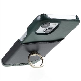 FIERRE SHANN Suojakuori iPhone 14 Ring -jalustalle aitoa nahkaa + PU-nahkaa + PC-puhelimen pudotuksenkestävä kansi korttipaikalla