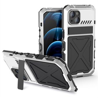 R-JUST puhelinkotelon jalusta iPhone 14:lle silikoni + metallinen puhelimen kansi karkaistulla lasilla näytönsuojalla