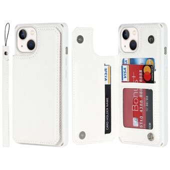 IPhone 14 -korttipaikalle Design Kickstand PU-nahkapäällysteinen TPU-puhelinkotelo Hyvin suojattu lompakon suojus hihnalla