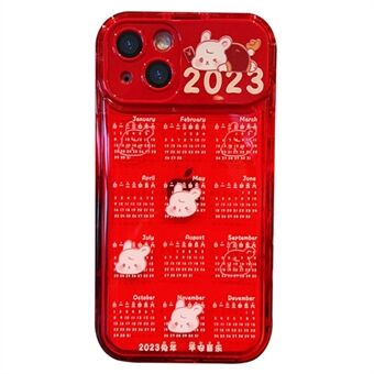 IPhone 14:lle suojaava punainen kalenteri TPU-puhelimen kotelo Pudotusta estävä matkapuhelimen takakuori, jossa kääntyvä peili