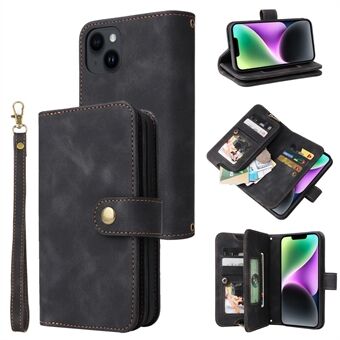 Vetoketjullinen taskupuhelimen nahkakotelo iPhone 14 Stand Wallet -lompakolle Monitoiminen puhelimen suojus hihnoilla