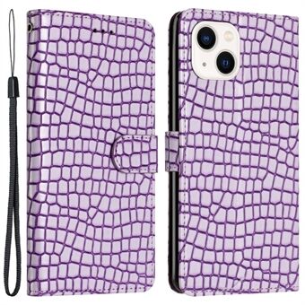 Kääntökuori iPhone 14:lle Crocodile Texture PU Stand puhelimen lompakkokotelo ja käsihihna