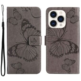 KT Leather Series-2 iPhone 14 Pro 6,1 tuuman Iskunkestävä Butterfly Painettu PU-nahkakotelo Puhelimen Stand kansi