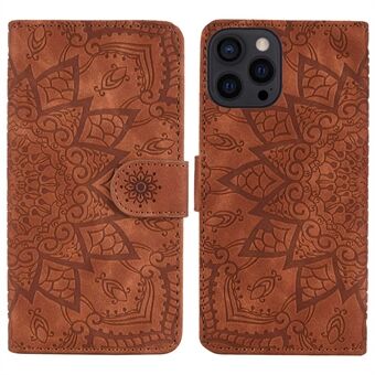 IPhone 14 Pro 6,1 tuuman Imprint Flower Phone Flip Cover -lompakko Design Calf Texture -nahkasuoja Stand