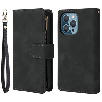 IPhone 14 Pro 6,1 tuuman vetoketjullinen tasku Design PU-nahkakuori useita korttipaikkoja puhelimen lompakkotelineen Stand estävä kotelo