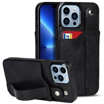 IPhone 14 Pro 6,1 tuuman RFID-estokorttipaikat Kickstand Design Nahkapäällysteinen TPU-puhelimen kuori ja käsihihna