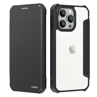 XUNDD iPhone 14 Pro 6,1 tuuman PU-nahkainen läppäkotelo Korttipaikan muotoilu Kirkas akryylitakainen magneettinen absorptiokuori - musta