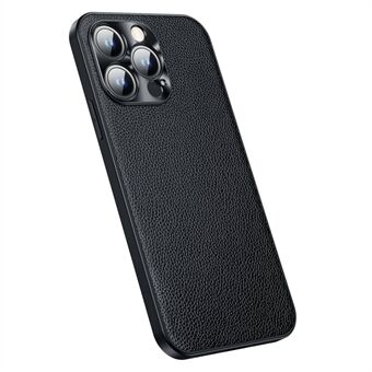 Lehmännahkainen nahka + TPU-puhelinkotelo iPhone 14 Pro putoamisen estävälle suojakotelolle Litchi Texture iskunkestävä kansi metallikamerakehyksellä