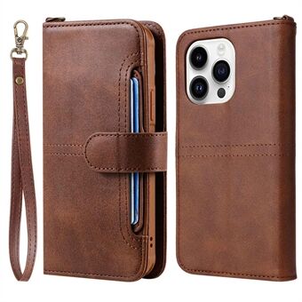 KT Leather Series-4 iPhone 14 Pro 2-in-1 Irrotettava TPU-takakuori PU-nahkainen puhelinkotelo Taitettava Stand Lompakon kuori hihnalla
