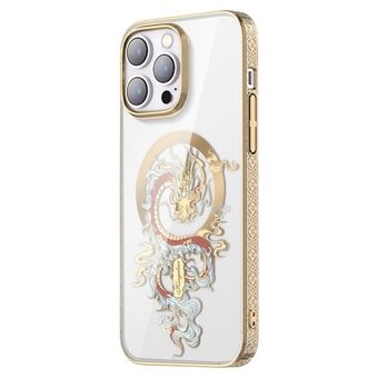 KINGXBAR Myth -sarjan magneettinen kirkas kotelo iPhone 14 Pro , yhteensopiva MagSafe, keltaisen kestävän PC Laser Carving -sähköpinnoitetun puhelimen kanssa