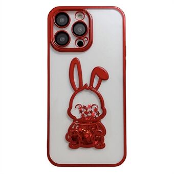 IPhone 14 Pro Quicksand Cute Rabbit -puhelinkotelolle Galvanoitu läpinäkyvä putoamisen estävä TPU-suojus karkaistulla lasilla linssikalvolla