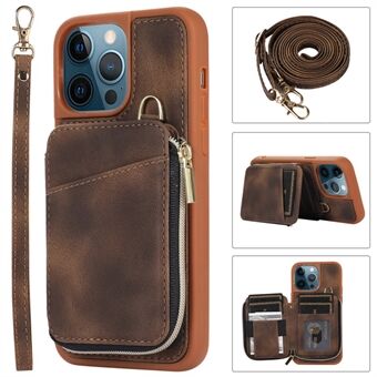IPhone 14 Pro Card Bag Design -jalustalle, pudotuksenkestävä PU-nahkapäällysteinen TPU-puhelinkotelo käsi- ja olkahihnalla