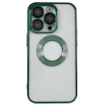 IPhone 14 Pro: lle Täysi kameran linssin suojaus Galvanoidut reunat Puhelinkotelo CD- Ring Logo Reiän muotoilu Pehmeä TPU läpinäkyvä kansi