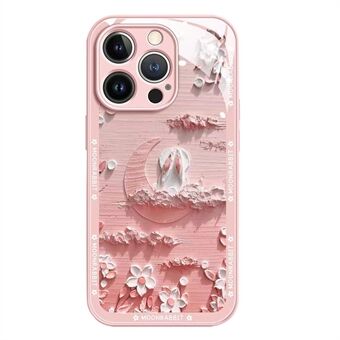 Takakuori iPhone 14 Pro, Moon and Rabbit öljymaalaus karkaistu lasi + TPU puhelinkuori