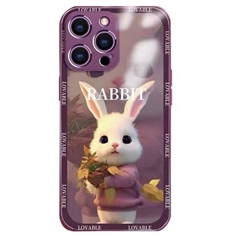 Kännykkäkuori iPhone 14 Pro, söpö sarjakuva Rabbit puhelimen takakansi karkaistu lasi + TPU suojakotelo