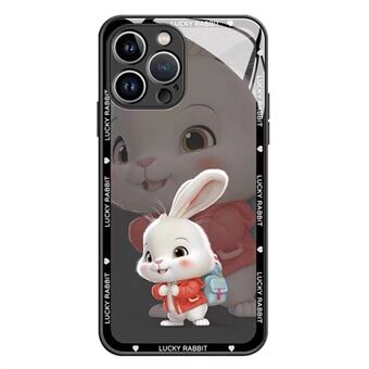 Putoamista estävä karkaistu lasi + TPU-puhelinkotelo iPhone 14 Pro, takki Reppu Rabbit Pattern Iskunkestävä matkapuhelimen takakuori