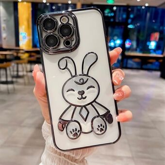 IPhone 14 Pro Cartoon Rabbit -pehmeä TPU-suojus, läpinäkyvä galvanoitu Scratch puhelinkotelo linssikalvolla