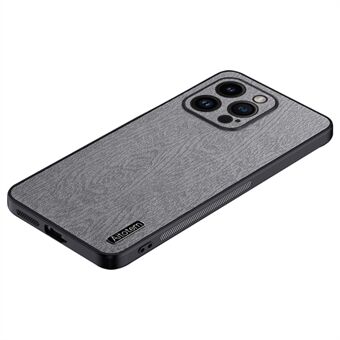 Wood Grain Slim -kotelo iPhone 14 Pro PU-nahkainen PC TPU-puhelimen suojus kameran linssisuojalla