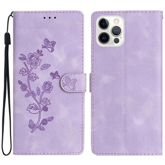 IPhone 14 Pro :lle Full Protection Leather Case Flower Imprint Stand puhelimen kansi