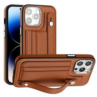 YB Leather Coating Series-5 Kickstand-kotelo iPhone 14 Pro Nahkapäällysteinen TPU-puhelimen kansi ja korttipaikat