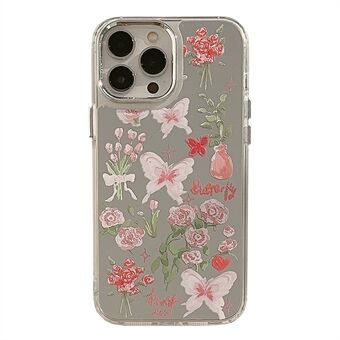 IPhone 14 Pro Butterfly Rose Flower Pattern -puhelimen suojus Galvanoitu peilipinta putoamaton TPU-kotelo