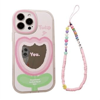 IPhone 14 Pro Gradient Pink Flower Pattern -matkapuhelimen suojakuorelle Joustava TPU-puhelinkotelon kuori rannehihnalla