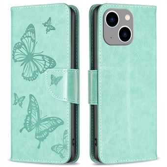 BF Imprinting Pattern Series-4 Nahkakotelo iPhone 14 Plus 6,7 tuumalle, Butterflies Printed Stand Case Magneettinen lukko Lompakon puhelimen kansi
