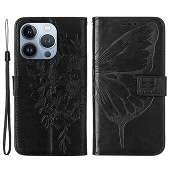 YB Stand Flower Series-4 iPhone 14 Plus 6,7 tuuman Butterfly Flower -painettu PU-nahkainen puhelinkotelo ja lompakkoteline