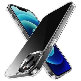 IPhone 14 Plus Crystal Clear TPU + PC-puhelimen kotelo Iskunkestävä kulmakuori metallipäällystyspainikkeella