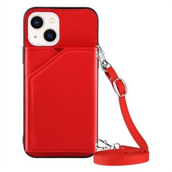 YB-1-sarja iPhone 14 Plus Skin-touch PU-nahalla päällystetty TPU-puhelimen kotelo korttitelineen jalustalla ja olkahihnalla