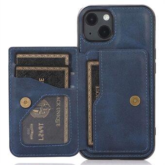 IPhone 14 Plus -korttipaikalle Kickstand PU-nahka + TPU-puhelinkotelo Iskunkestävä Scratch suojus magneettisella autokiinnitysmetallilevyllä