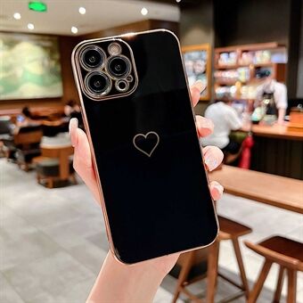 IPhone 14 Plus Pölynkestävä Puhelimen kuori Heart Decor Pudotussuoja 6D Galvanoitu joustava TPU-puhelimen suojus