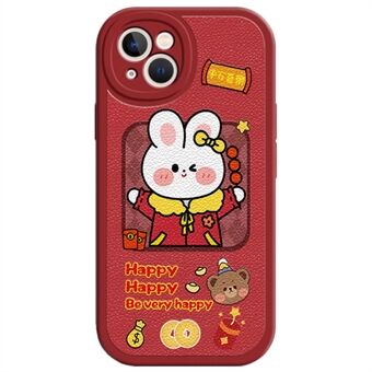 IPhone 14 Plus New Year Cartoon Rabbit PU -nahkapäällysteinen TPU-puhelimen suojuksen pudotuksenkestävä takakuori
