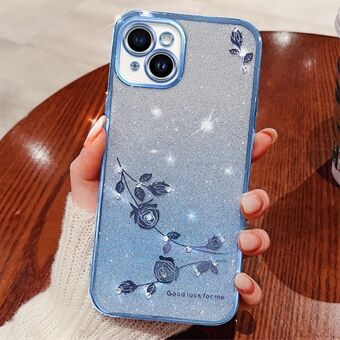 IPhone 14 Plus Gradient Glitter Powder Joustava TPU-kuori tekojalokivi Decor Flower Design -pudotuksenkestävälle Scratch kotelolle
