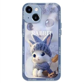 IPhone 14 Plus Cute Cartoon Rabbit -puhelimen takakansi karkaistu lasi + TPU suojakotelo