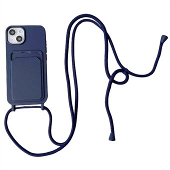 IPhone 14 Plus nestemäisen silikonin puhelinkuoren korttipidikkeeseen Slim Fit -suojus hihnalla