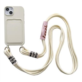 IPhone 14 Plus Card Slot -puhelinkotelolle , Scratch nestemäinen silikoni, suojaava puhelimen suojus ripustushihnalla